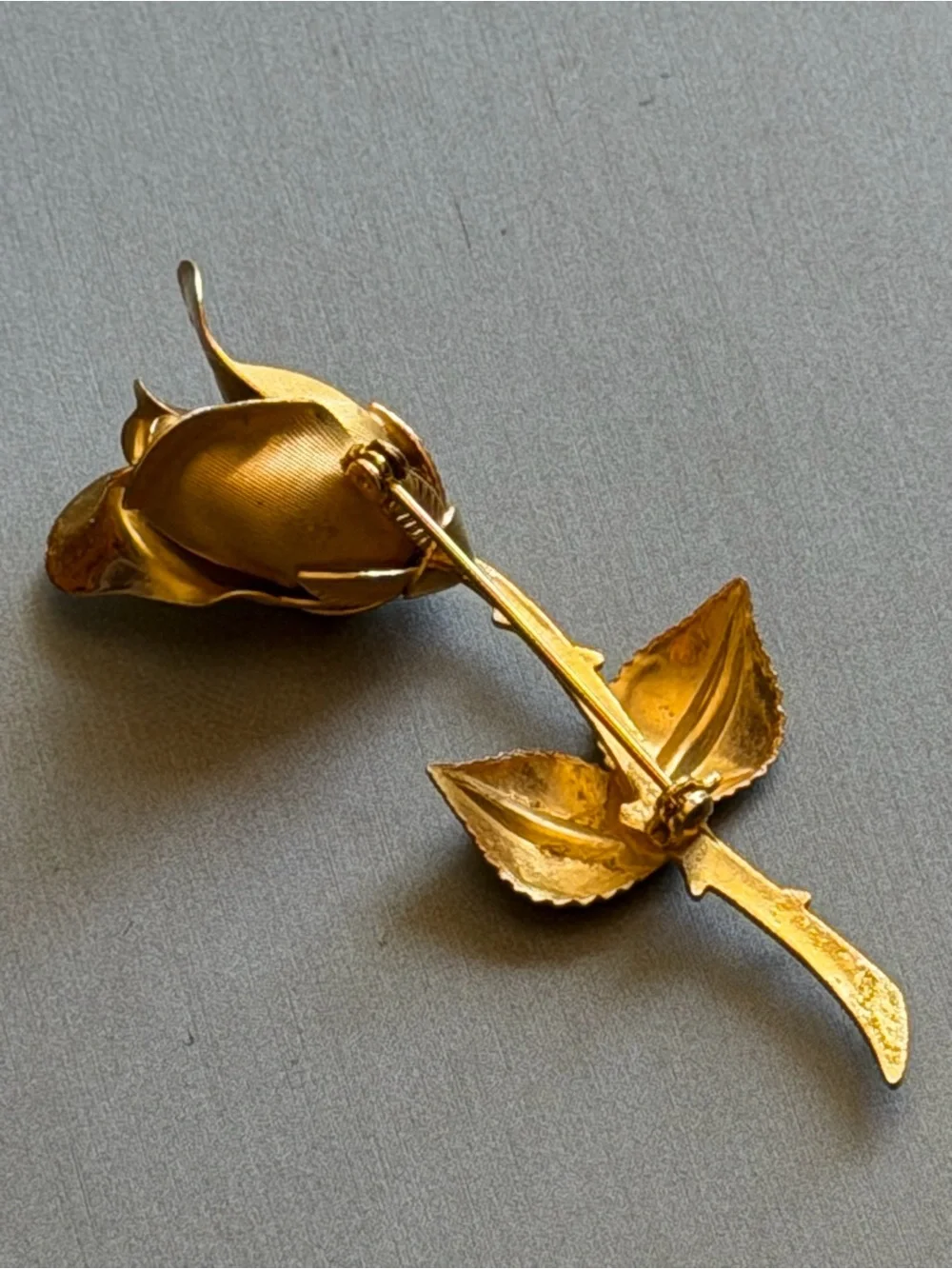 Gold Tone Rosebud Long Stem Brooch